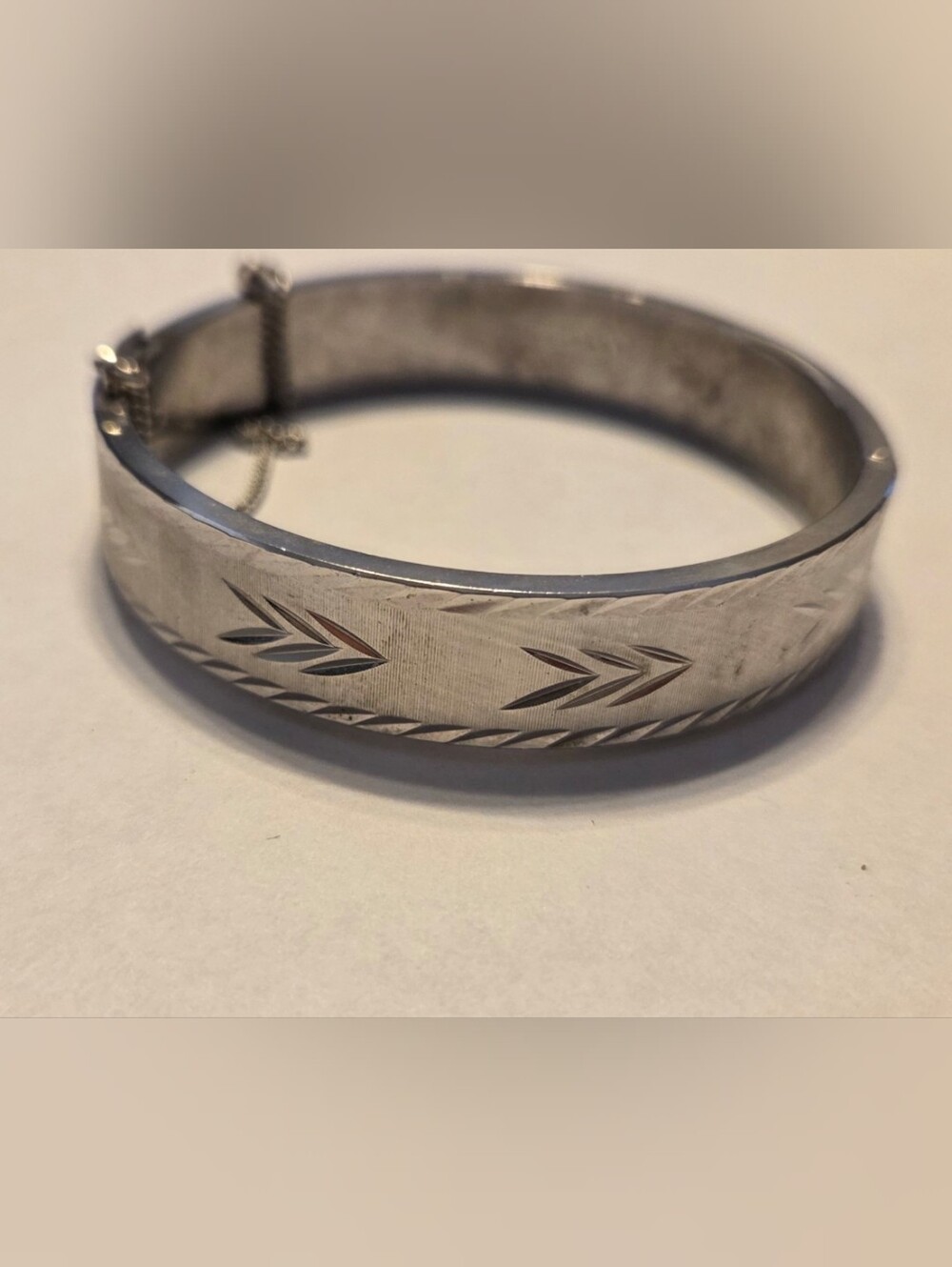 Vintage Western Germany Engraved Silver-Tone Arrow Bangle Bracelet